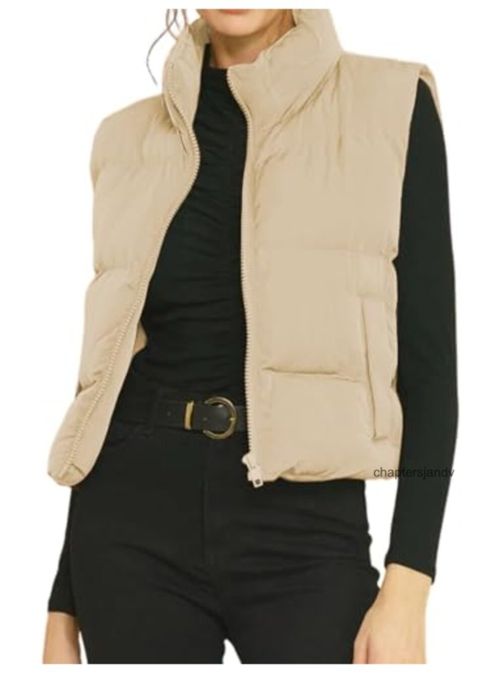 Women's Cropped Puffer Vest Stand Collar Zip Up Sleeveless Padded Jacket